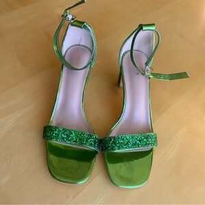 Elegant Green Glitter Strap Heels